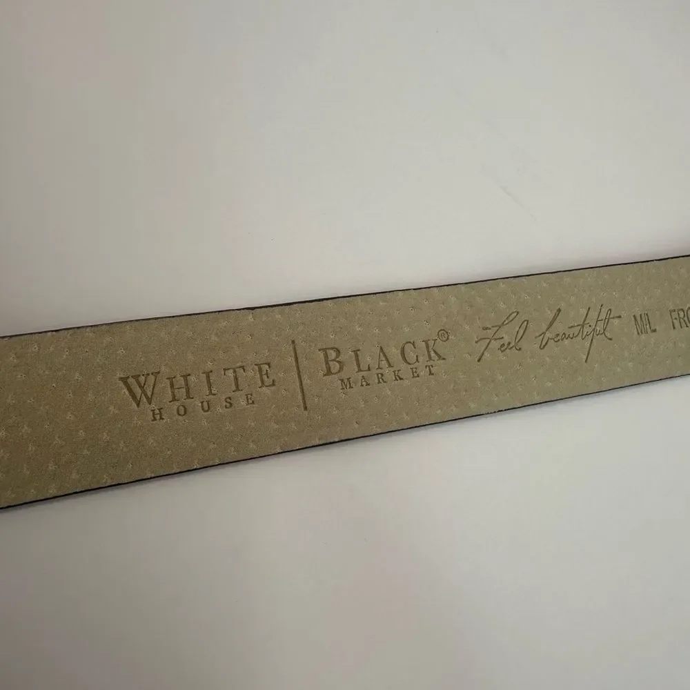 WHBM Black Leather Belt with Silver Buckle Detail Size M/L NWOT